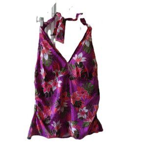 Swimsuits for All tankini top 20 stretch, tie at neck padded cups colorful NWT
